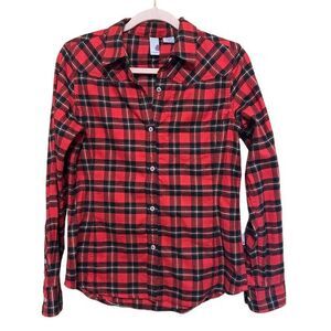 Stio Long Sleeve Button Up Flannel Shirt Womens Small Red Plaid Outdoor Hiking